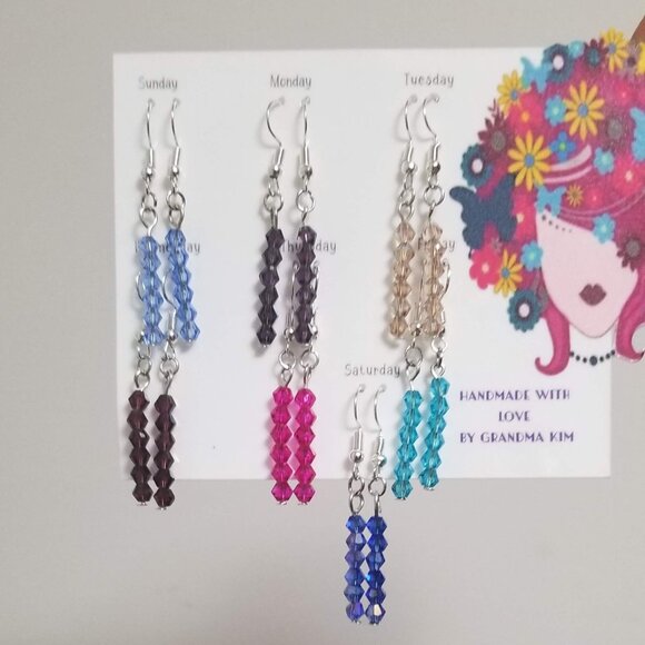 Handmade Crystal Beaded Dangle Earrings 2” Drop Lightweight - Picture 1 of 7